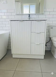 FLUTED WHITE HERITAGE 750 VANITY 1 DOOR 3 DRAWER - BASE ONLY