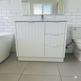 FLUTED WHITE HERITAGE 750 VANITY 1 DOOR 3 DRAWER - BASE ONLY