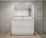 PLYWOOD 1500 MATTE WHITE FLUTED VANITY WITH WHITE GLOSS CERAMIC TOP