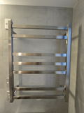 HEATED TOWEL RAIL - BRUSHED NICKEL FINISH 7 BARS 500MM WIDE