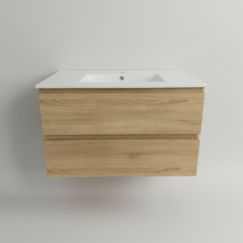 PLYWOOD NELSON 750 LIGHT OAK WALL HUNG VANITY WITH CERAMIC TOP
