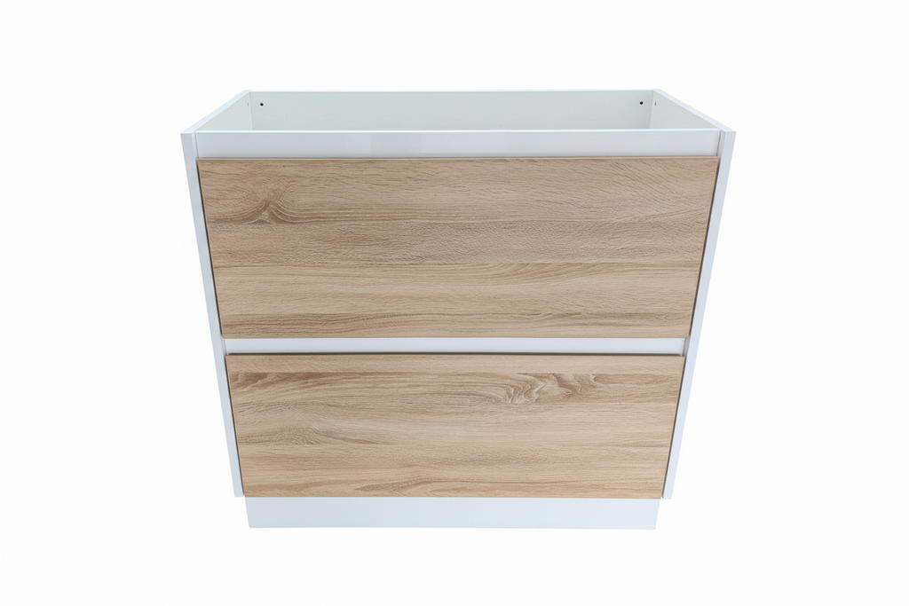 PLYWOOD POLO 900 WHITE AND LIGHT OAK FLOOR STANDING VANITY - BASE ONLY