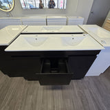 PLYWOOD 1200 DARK OAK FLOOR STANDING VANITY 2 DRAWERS 2 DOORS (DOUBLE BASIN) WITH CERAMIC TOP