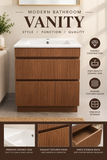 PLYWOOD 600 RIVIERA OAK SLIM FLUTED FLOOR STANDING VANITY WITH CERAMIC TOP