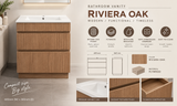 PLYWOOD 600 RIVIERA OAK SLIM FLUTED FLOOR STANDING VANITY WITH CERAMIC TOP