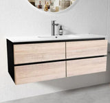 PLYWOOD NELSON 1200 BLACK AND LIGHT OAK WALL HUNG VANITY (SINGLE BASIN) WITH CERAMIC TOP
