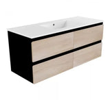 PLYWOOD NELSON 1200 BLACK AND LIGHT OAK WALL HUNG VANITY (SINGLE BASIN) WITH CERAMIC TOP