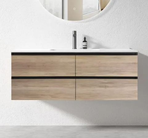 PLYWOOD 1200 BLACK AND LIGHT OAK WALL HUNG VANITY FOR SINGLE BASIN