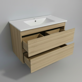 PLYWOOD NELSON 750 LIGHT OAK WALL HUNG VANITY WITH CERAMIC TOP
