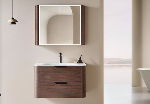 PLYWOOD 750 RIVIERA OAK FLUTED 2 DRAWER WALLHUNG VANITY WITH CERAMIC TOP