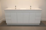PLYWOOD MADRID 1800 WHITE FLOOR STANDING VANITY (DOUBLE BASIN) WITH POLYMARBLE TOP