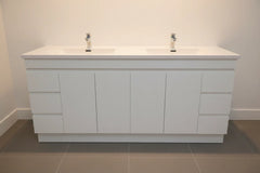 PLYWOOD MADRID 1800 WHITE FLOOR STANDING VANITY (DOUBLE BASIN) WITH POLYMARBLE TOP