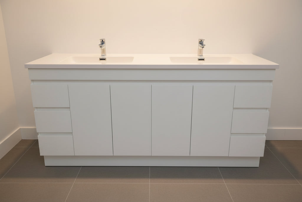 PLYWOOD 1500X460X850MM PLYWOOD FLOOR STANDING VANITY - GLOSS WHITE WITH DOUBLE CERAMIC TOP