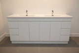 PLYWOOD 1500X460X850MM PLYWOOD FLOOR STANDING VANITY - GLOSS WHITE WITH DOUBLE CERAMIC TOP