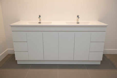 PLYWOOD 1500X460X850MM PLYWOOD FLOOR STANDING VANITY - GLOSS WHITE WITH DOUBLE CERAMIC TOP