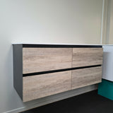 PLYWOOD NELSON 1200 BLACK AND LIGHT OAK WALL HUNG VANITY (SINGLE BASIN) WITH CERAMIC TOP