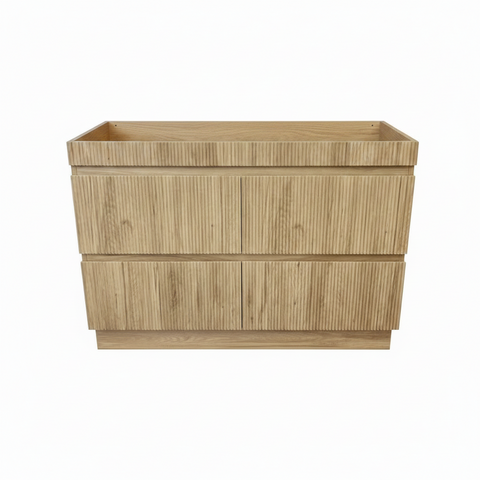 PLYWOOD 1500 WALNUT FLUTED FLOOR STANDING VANITY (DOUBLE BASIN) - BASE ONLY