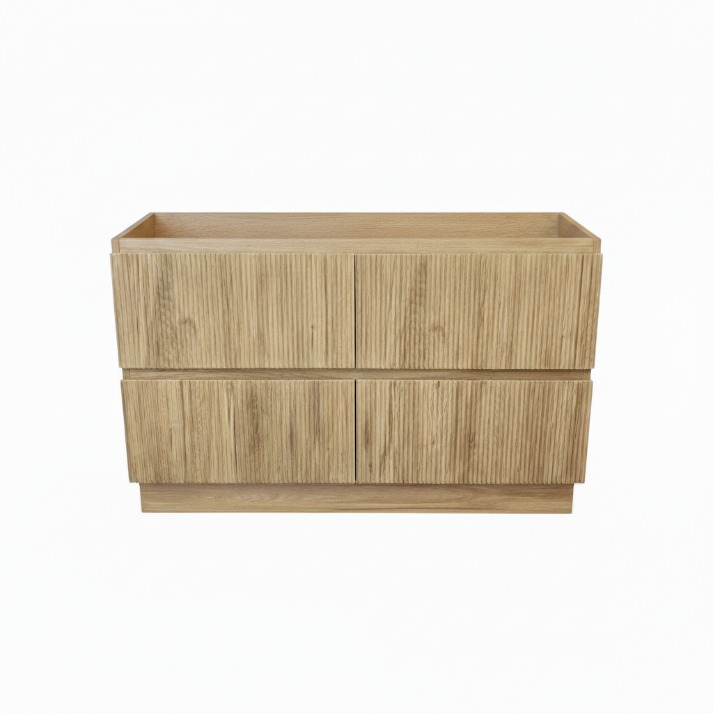 PLYWOOD 1200 WALNUT FLUTED FLOOR STANDING VANITY (DOUBLE BASIN) - BASE ONLY