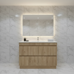 PLYWOOD 1200 WALNUT FLUTED FLOOR STANDING VANITY (SINGLE BASIN) WITH CERAMIC TOP
