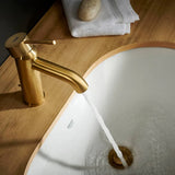 ESSENCE NEW BASIN MIXER CURVED SPOUT BRUSHED COOL SUNRISE