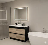 PLYWOOD 1500 FLOOR STANDING VANITY WITH (DOUBLE BASIN) - BLACK/LIGHT OAK