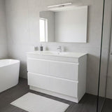PLYWOOD 1200 MATTE WHITE FLUTED FLOOR STANDING VANITY (SINGLE BASIN) WITH CERAMIC TOP