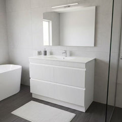 PLYWOOD 1200 MATTE WHITE FLUTED FLOOR STANDING VANITY (SINGLE BASIN) WITH CERAMIC TOP