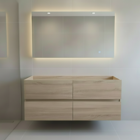 PLYWOOD 1500 NELSON LIGHT OAK WALL HUNG VANITY (DOUBLE BASIN) - BASE ONLY