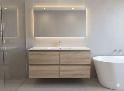 PLYWOOD 1500 WALL HUNG VANITY (SINGLE BASIN) - LIGHT OAK