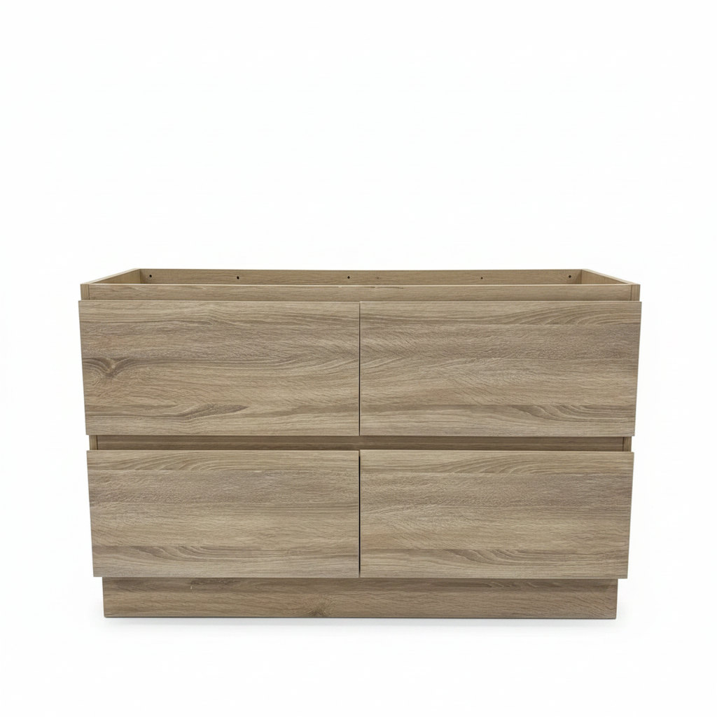 PLYWOOD POLO 1500 LIGHT OAK FLOOR STANDING VANITY (DOUBLE BASIN) - BASE ONLY