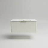 PLYWOOD 600 WHITE FLUTED 1 DRAWER WALLHUNG VANITY WITH CERAMIC TOP
