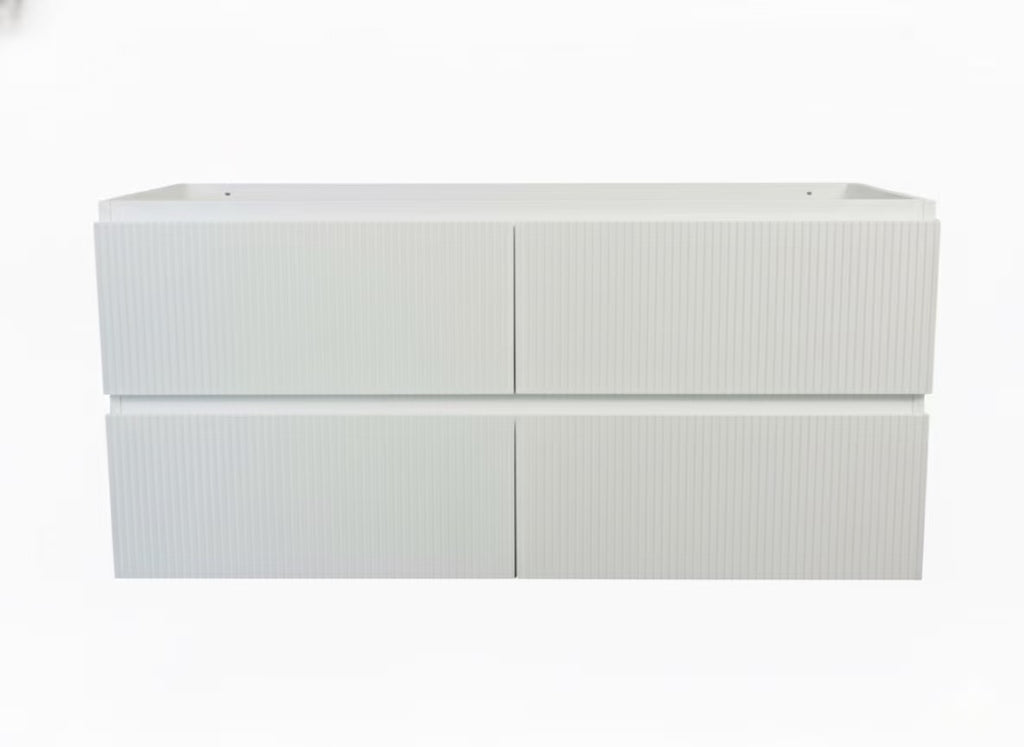 PLYWOOD 1200 MATTE WHITE FLUTED WALL HUNG VANITY (SINGLE BASIN) - BASE ONLY