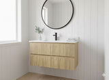 PLYWOOD 1200 WALNUT FLUTED VANITY WALLHUNG WITH CERAMIC TOP