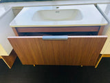 PLYWOOD 900 RIVIERA OAK FLUTED 1 DRAWER WALLHUNG VANITY WITH CERAMIC TOP