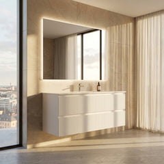 PLYWOOD 1500 MATTE WHITE FLUTED WALL HUNG VANITY (SINGLE BASIN) WITH CERAMIC TOP