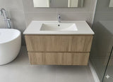 PLYWOOD 900 WALNUT FLUTED WALL HUNG VANITY WITH CERAMIC TOP