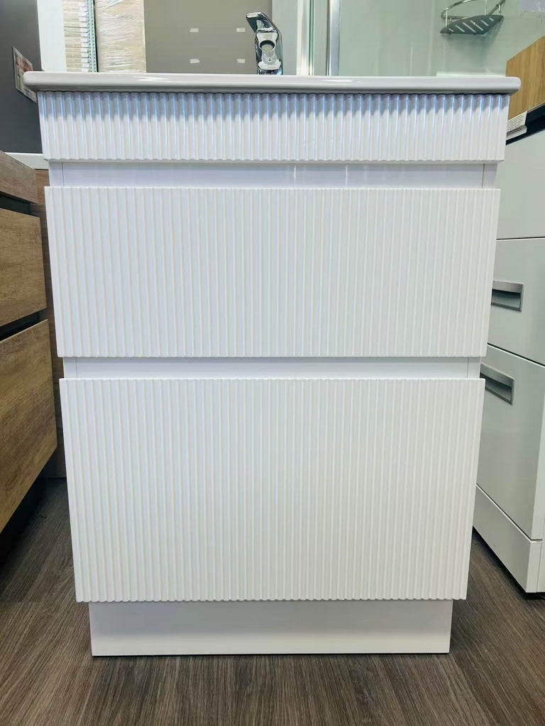 PLYWOOD SLIM 600 MATTE WHITE FLUTED VANITY - BASE ONLY