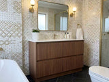 PLYWOOD 1500 RIVIERA OAK FLUTED FLOOR STANDING VANITY WITH CERAMIC TOP