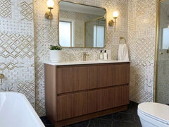 PLYWOOD 1200 RIVIERA OAK FLUTED FLOOR STANDING VANITY WITH CERAMIC TOP