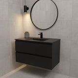 PLYWOOD NELSON 900 DARK OAK WALL HUNG VANITY WITH BLACK CERAMIC TOP