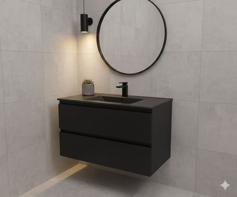 PLYWOOD 900 WALL HUNG SINGLE BOWL VANITY DARK OAK