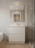 PLYWOOD 750 MATTE WHITE FLUTED FLOOR STANDING VANITY WITH CERAMIC TOP