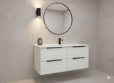 PLYWOOD 1200 WALL HUNG MATTE WHITE VANITY WITH SINGLE BASIN CERAMIC TOP