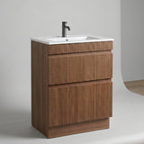 PLYWOOD 600 RIVIERA OAK SLIM FLUTED FLOOR STANDING VANITY WITH CERAMIC TOP