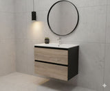 PLYWOOD 900 WALL HUNG VANITY BLACK LIGHT OAK WITH CERAMIC TOP