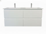 PLYWOOD 1200 MATTE WHITE FLUTED WALL VANITY WITH DOUBLE CERAMIC TOP