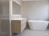 PLYWOOD 1200 NELSON LIGHT OAK WALL HUNG VANITY (SINGLE BASIN) WITH CERAMIC TOP