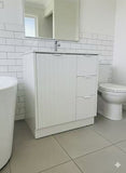 FLUTED WHITE HERITAGE 750 VANITY 1 DOOR 3 DRAWER - BASE ONLY