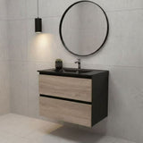 PLYWOOD NELSON 900 BLACK AND LIGHT OAK WALL HUNG VANITY WITH BLACK CERAMIC TOP