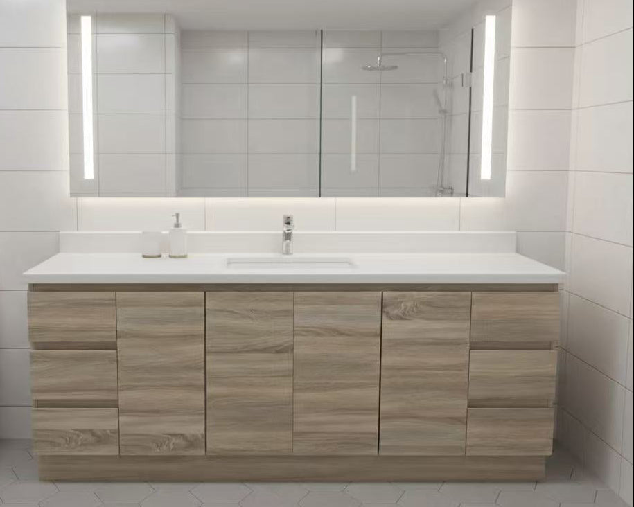 PLYWOOD 1500X460X850MM PLYWOOD FLOOR STANDING VANITY - LIGHT OAK WITH CERAMICTOP